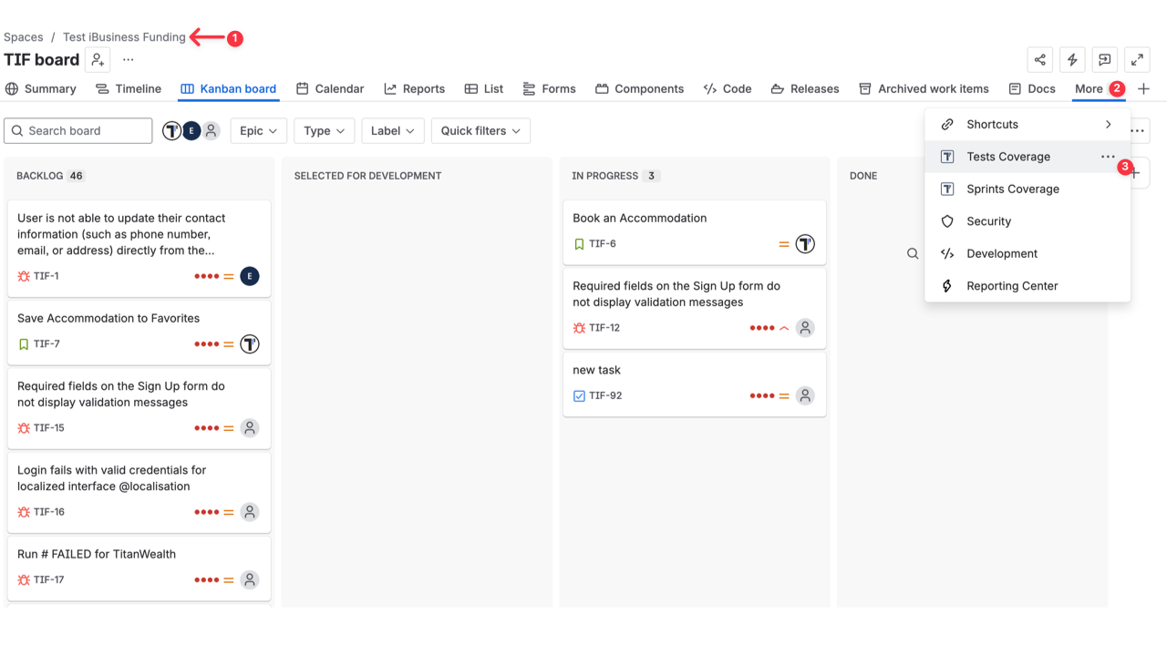 Tests Coverage tab